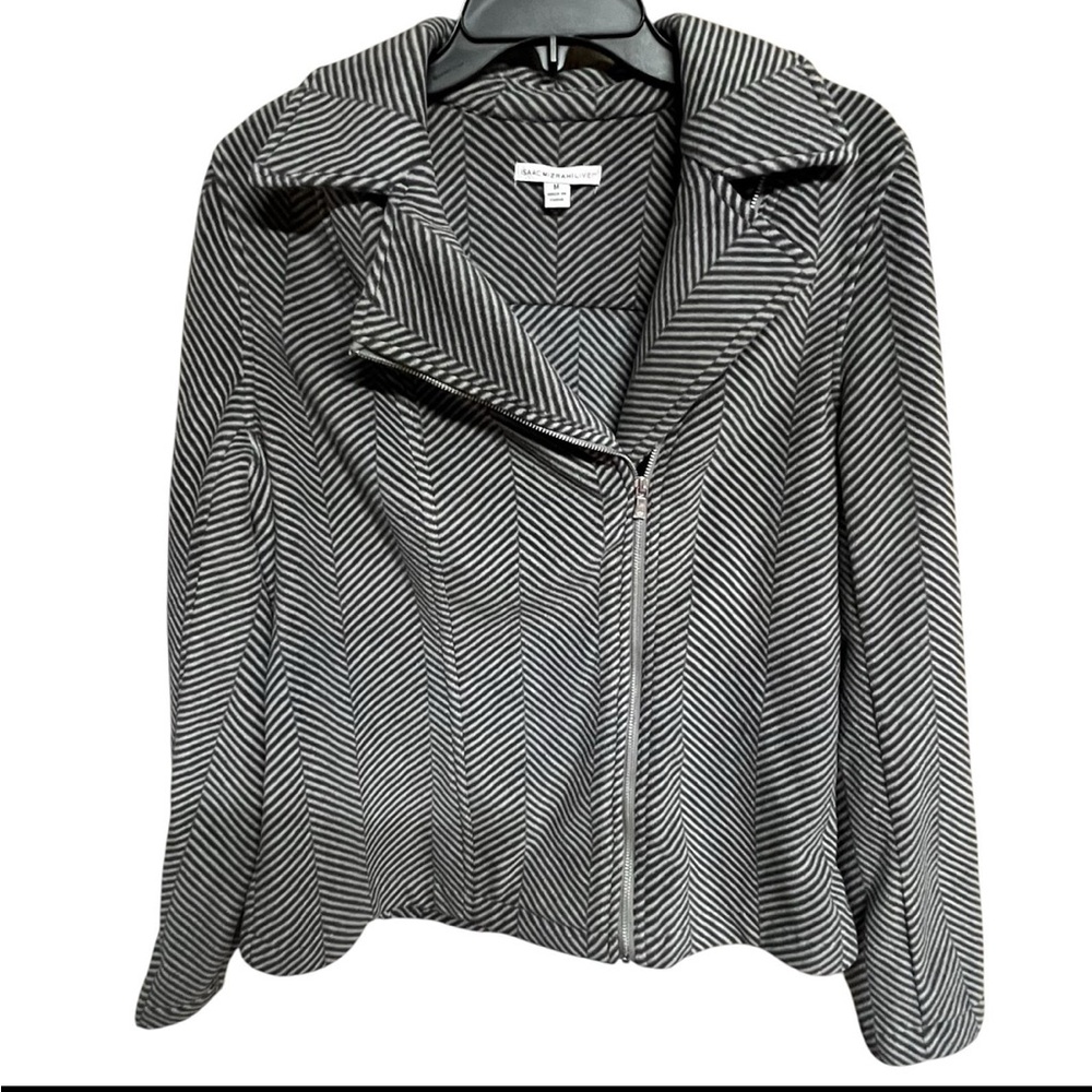 Isaac Mizrahi Live Chevron Pattern Moto Jacket Size Medium- Super Soft